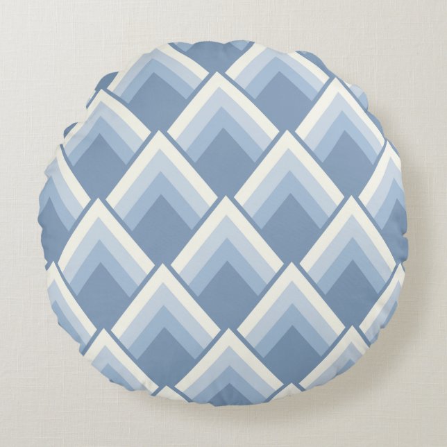 Abstract geometrical, blue and off white 2 round p round pillow (Front)