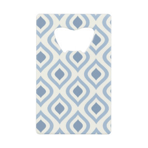 Abstract geometrical, blue and off white credit card bottle opener