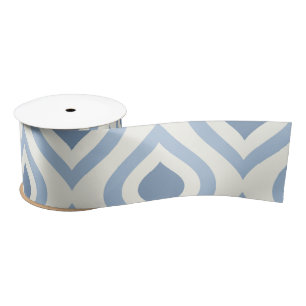 Abstract geometrical, blue and off white satin ribbon