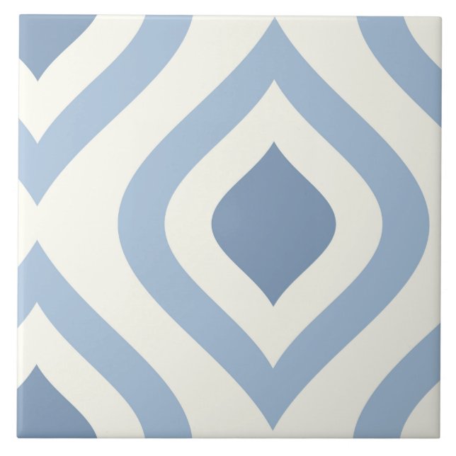 Abstract geometrical, blue and off white tile (Front)