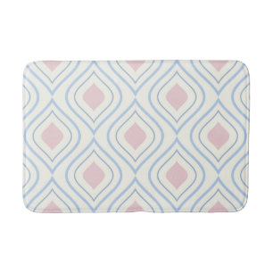 Abstract geometrical, blue, pink and off white bath mat