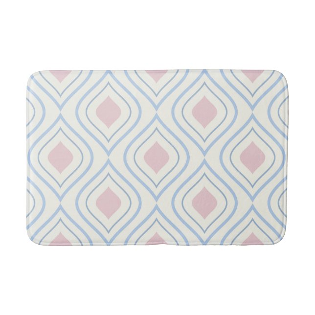 Abstract geometrical, blue, pink and off white bath mat (Front)