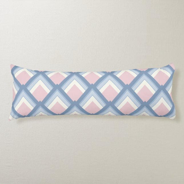 Abstract geometrical, blue, pink and off white body pillow (Front)