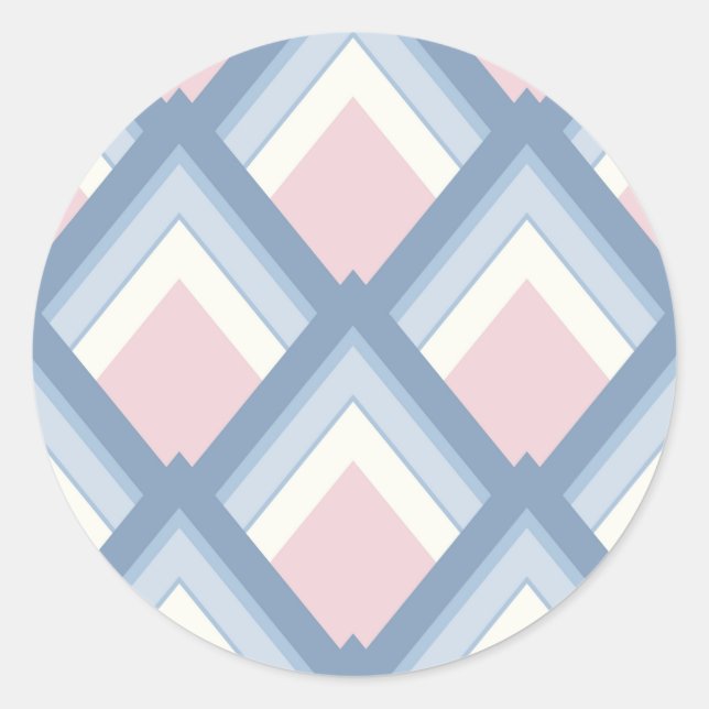 Abstract geometrical, blue, pink and off white classic round sticker (Front)