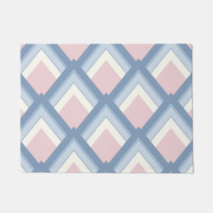 Abstract geometrical, blue, pink and off white doormat