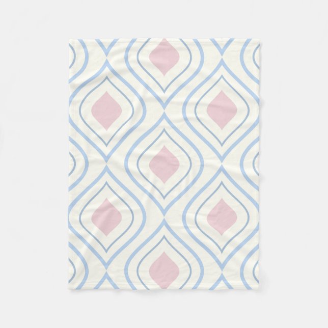 Abstract geometrical, blue, pink and off white fleece blanket (Front)