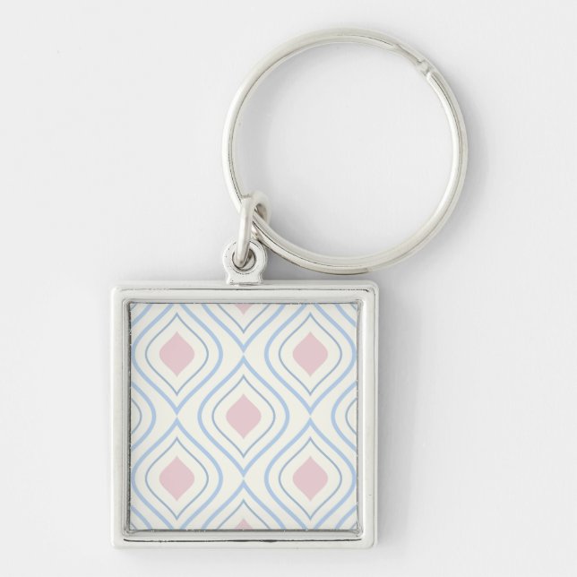 Abstract geometrical, blue, pink and off white keychain (Front)