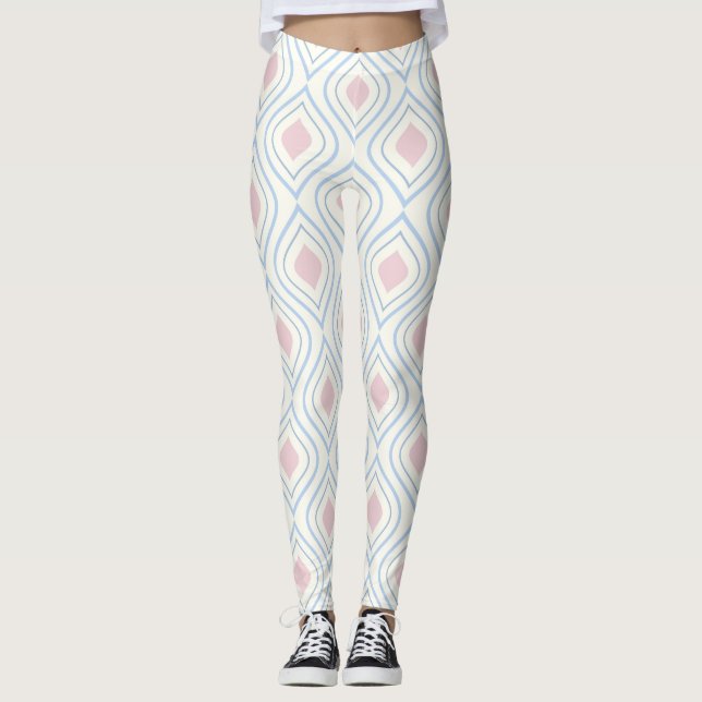 Abstract geometrical, blue, pink and off white leggings (Front)