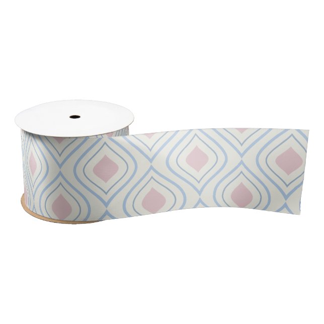 Abstract geometrical, blue, pink and off white satin ribbon (Spool)