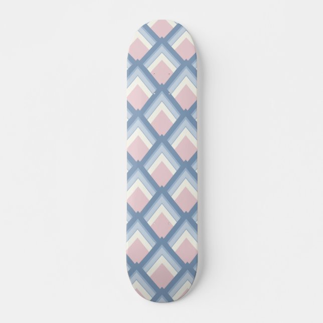 Abstract geometrical, blue, pink and off white skateboard (Front)