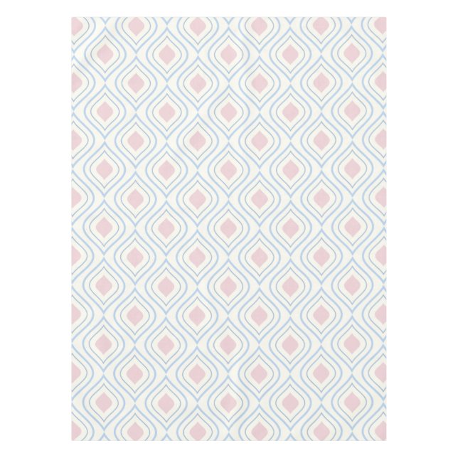 Abstract geometrical, blue, pink and off white tablecloth (Front)