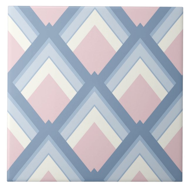 Abstract geometrical, blue, pink and off white tile (Front)