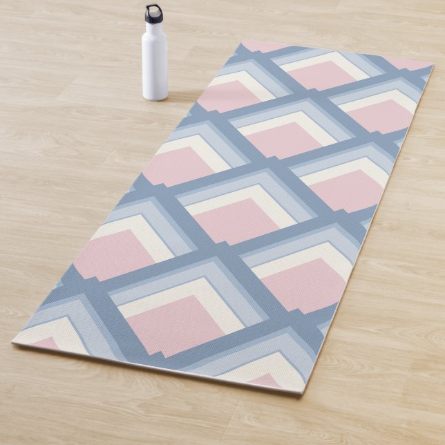 Abstract geometrical, blue, pink and off white yoga mat (In Situ)