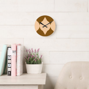 Abstract Geometrical Shapes Brown Beige Diamond Round Clock