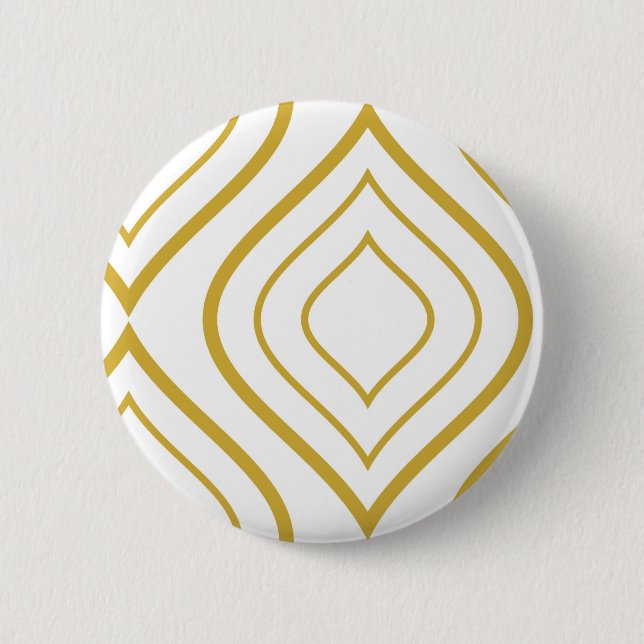 Abstract geometrical, white and gold 2 inch round button (Front)
