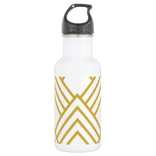 Abstract geometrical, white and gold 532 ml water bottle