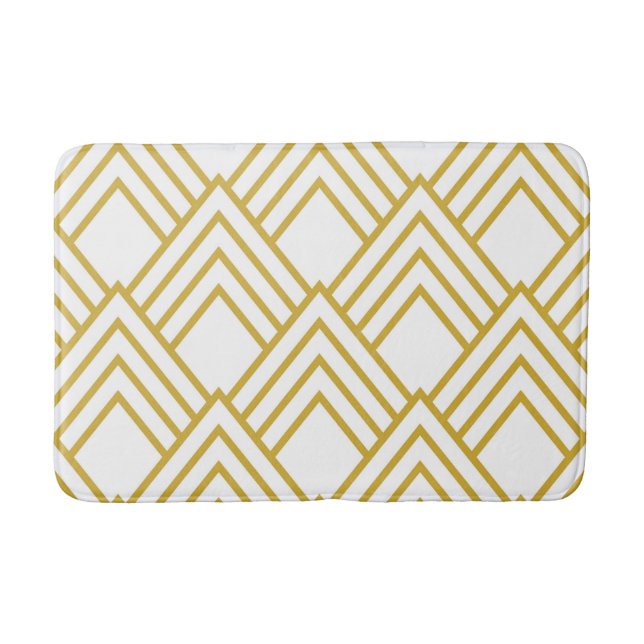 Abstract geometrical, white and gold bath mat (Front)