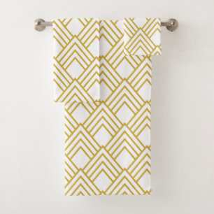 Abstract geometrical, white and gold bath towel se