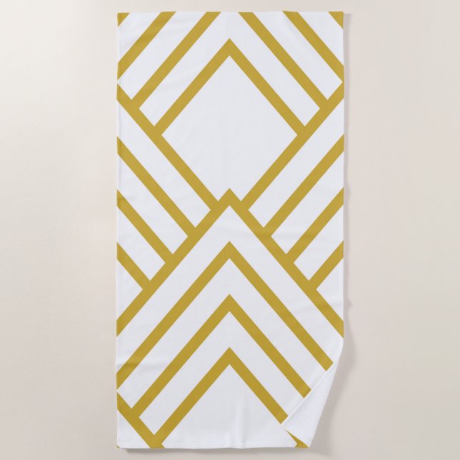 Abstract geometrical, white and gold beach towel (Front)