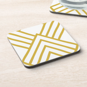 Abstract geometrical, white and gold coaster