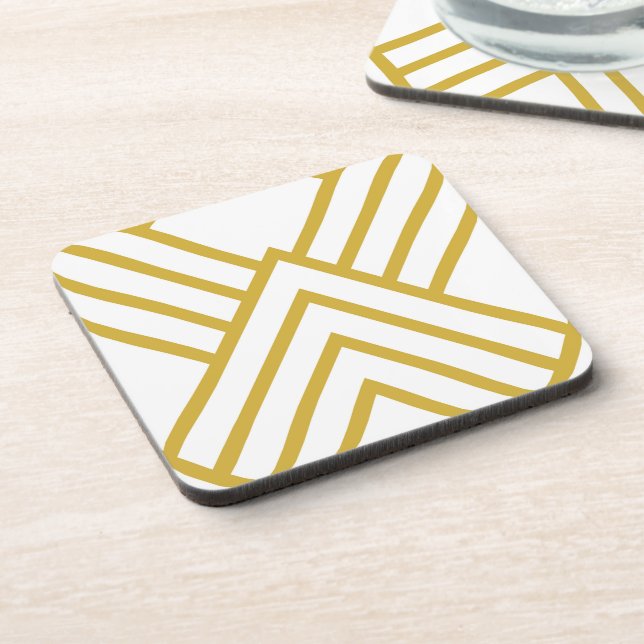 Abstract geometrical, white and gold coaster (Left Side)
