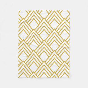 Abstract geometrical, white and gold fleece blanke