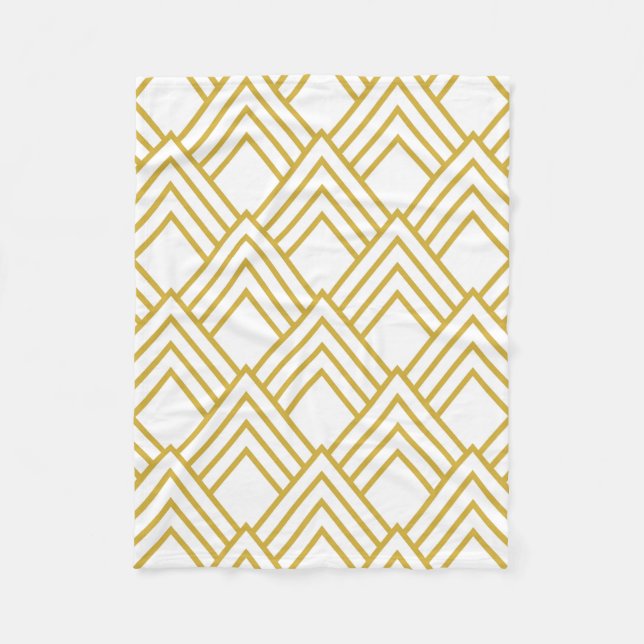 Abstract geometrical, white and gold fleece blanke (Front)