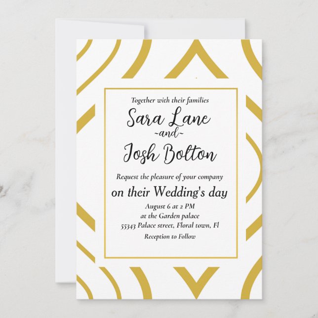 Abstract geometrical, white and gold invitation (Front)