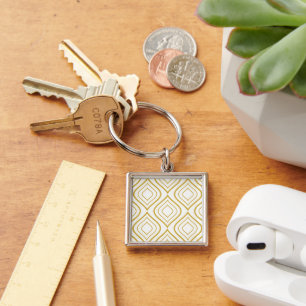 Abstract geometrical, white and gold keychain