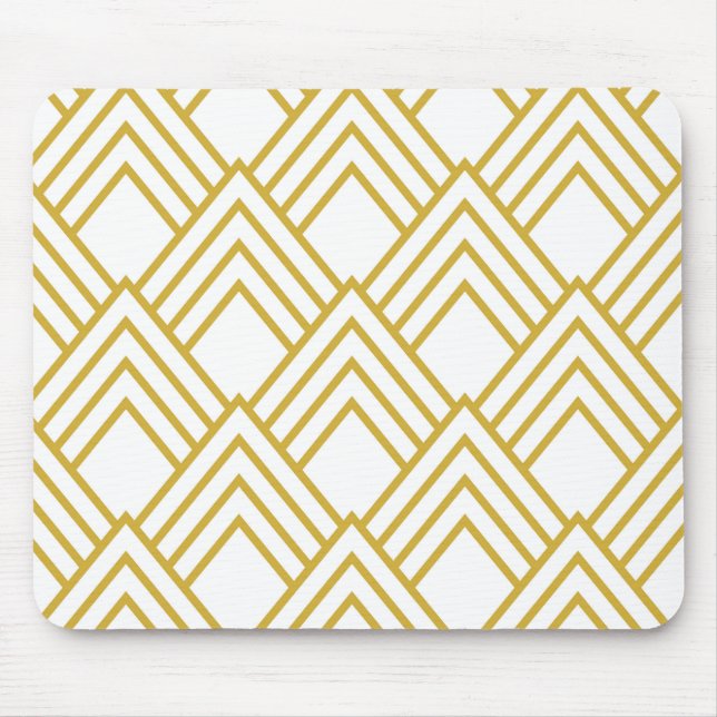Abstract geometrical, white and gold mouse pad (Front)