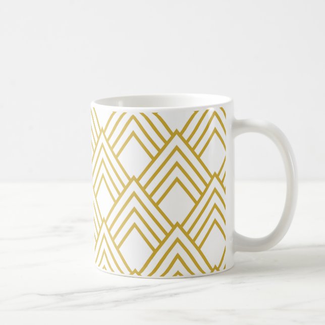 Abstract geometrical, white and gold mug (Right)