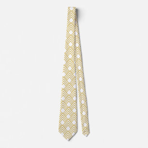 Abstract geometrical, white and gold neck tie