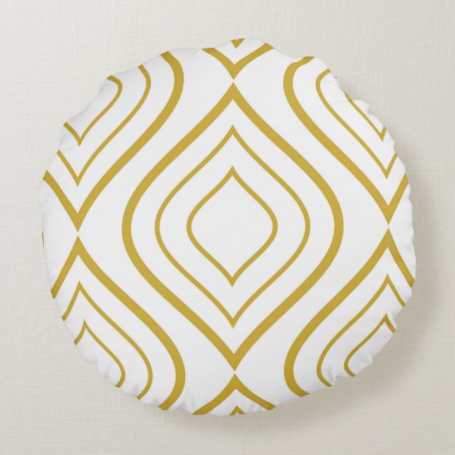 Abstract geometrical, white and gold round pillow (Back)