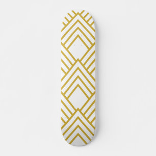 Abstract geometrical, white and gold skateboard