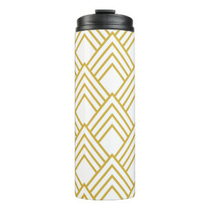 Abstract geometrical, white and gold thermal tumbl tumbler