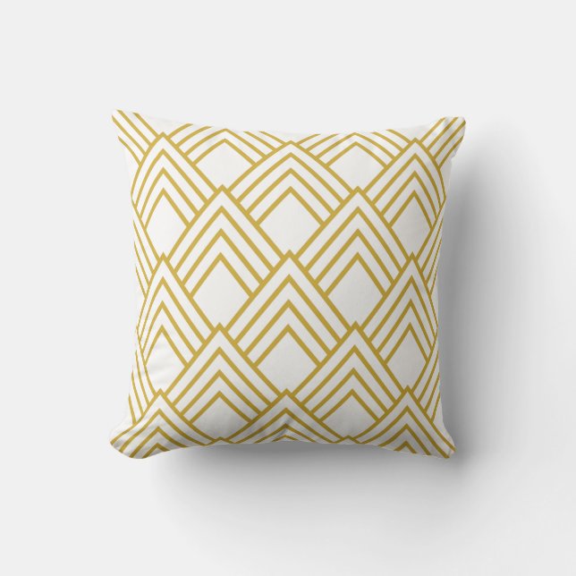 Abstract geometrical, white and gold throw pillow (Front)