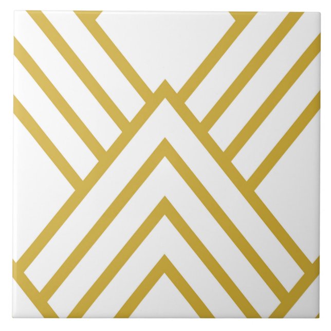 Abstract geometrical, white and gold tile (Front)