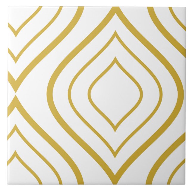 Abstract geometrical, white and gold tile (Front)