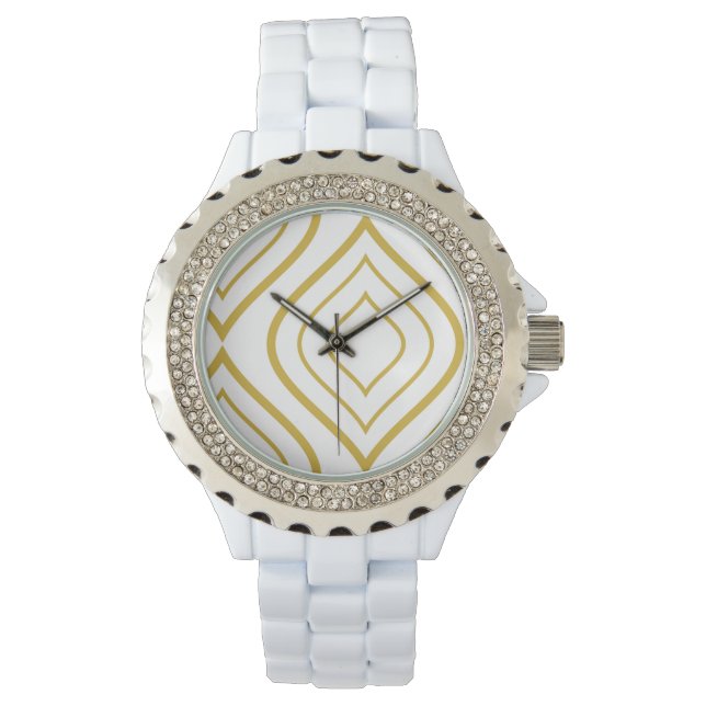 Abstract geometrical, white and gold watch (Front)