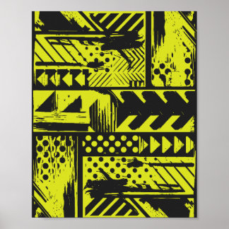 Abstract Geometry in Lime Yellow and Black Poster