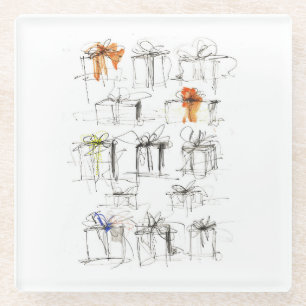 Abstract Gift Boxes Pattern Glass Coaster