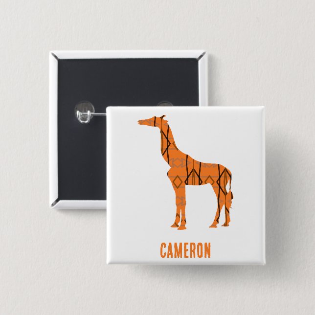 Abstract giraffe silhouette monogram 2 inch square button (Front & Back)