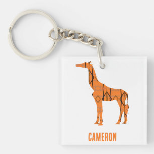 Abstract giraffe silhouette monogram keychain