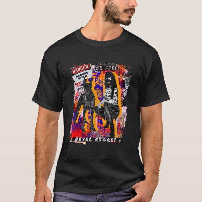 Abstract Girl Doberman Cities Style Collagen Rebel T-Shirt (Front)