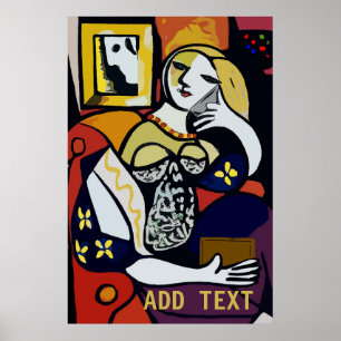 Abstract Girl on Cell Phone, edit text Poster