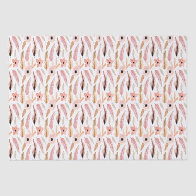 Abstract Girly Pink Floral Pattern Watercolor Tissue Paper (Front)