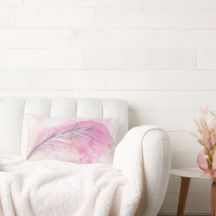 Abstract Girly Pink Watercolor Feather with Name Lumbar Pillow