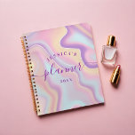 Abstract Girly Pink Yellow Iridescent Holographic Planner<br><div class="desc">A modern and girly personalized planner. The design features a purple,  pink,  blue,  and yellow abstract iridescent holographic background. Customize with your own text,  name,  and year.</div>