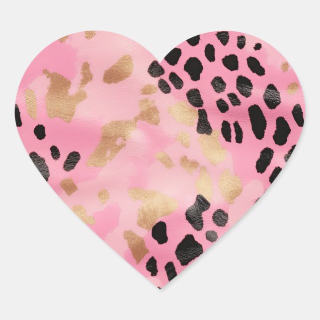Abstract Glam Pink Gold Black Leopard Print Heart Sticker (Front)