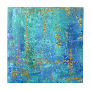 Abstract glam teal, blue  and gold texture effect  tile